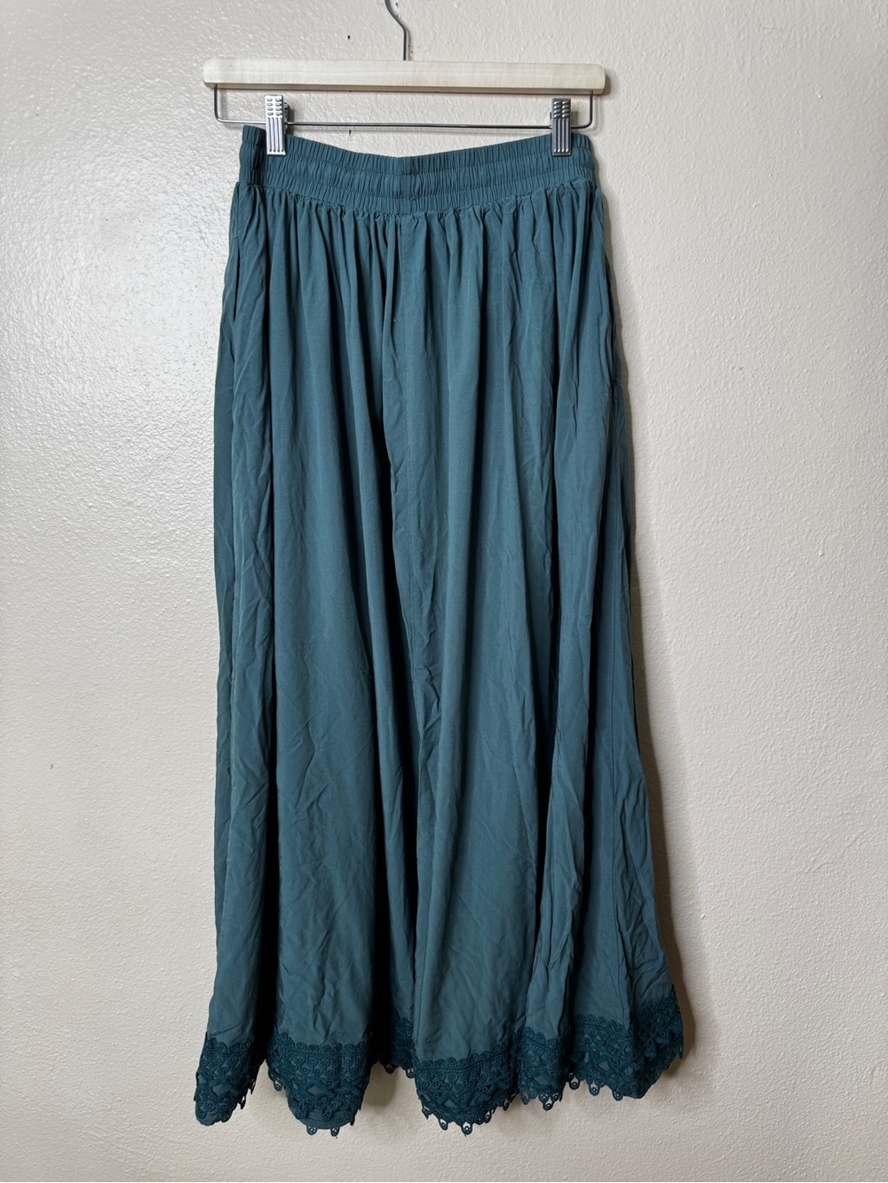 Scarlet Darkness Skirt Women’s M Teal Boho Maxi Lace Hem Cottagecore - Picture 9 of 9